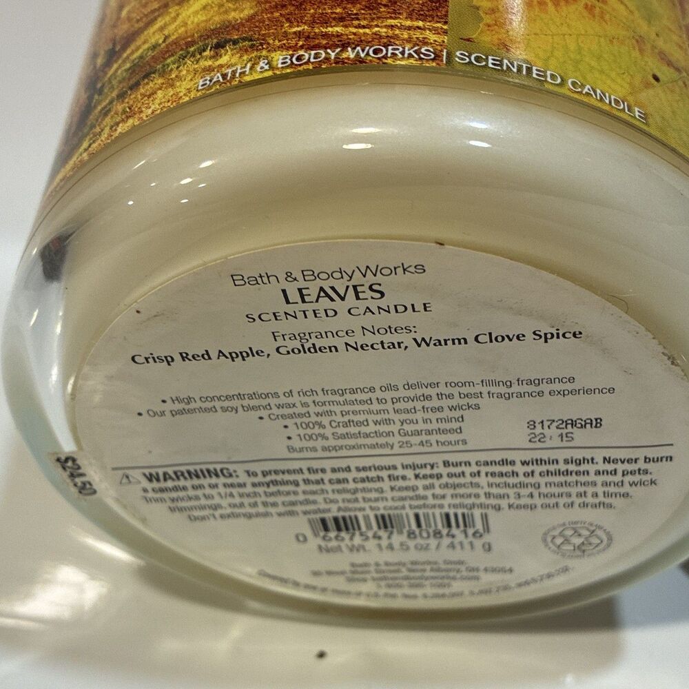 Bath & Body Works Leaves Scented 3-Wick Jar Candle 14.5 oz Glass - Picture 3 of 3